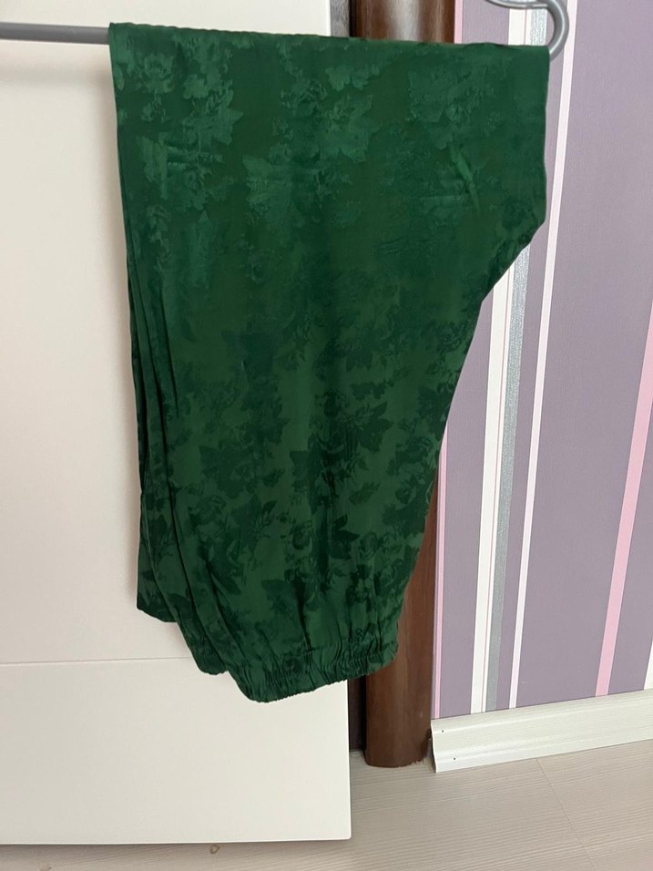 Kadın Yeşil Midi Saten Pantolon takım - Görsel 2