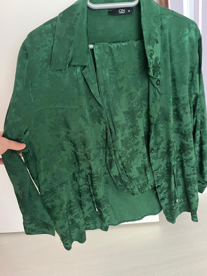 Kadın Yeşil Midi Saten Pantolon takım - Görsel 3