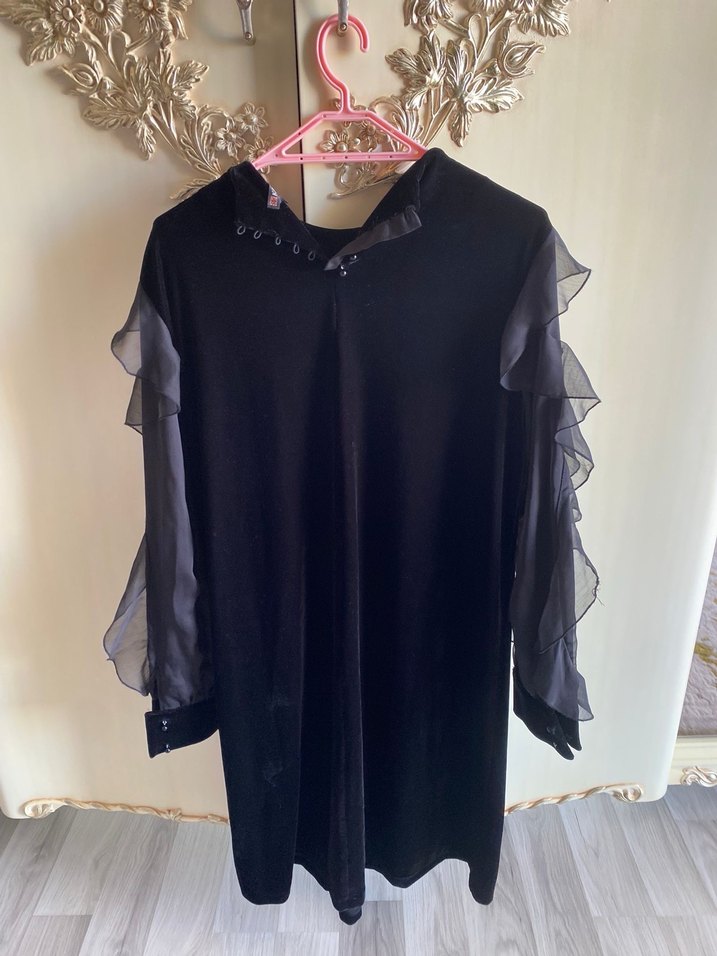 Fırfırlı Siyah midi boy tunik - Görsel 2