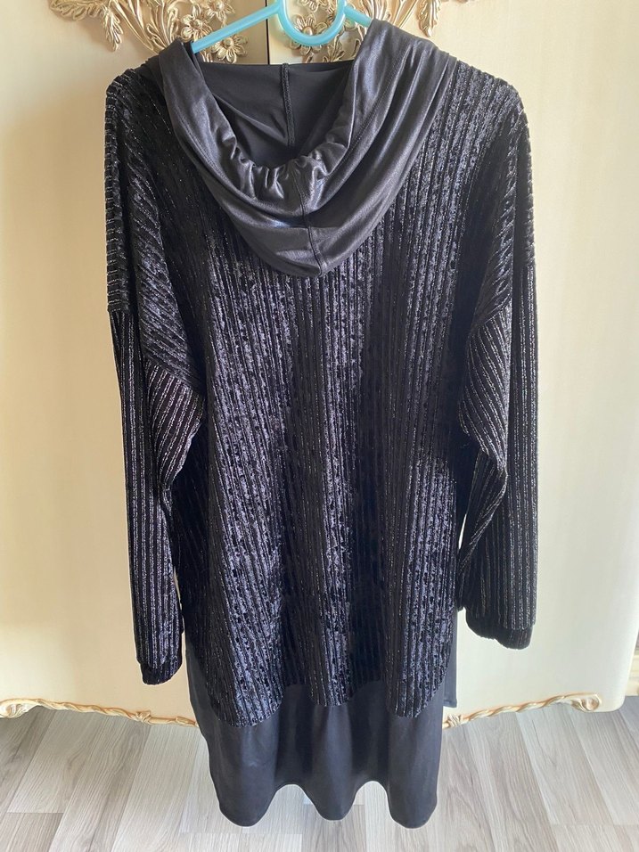 Siyah Oversize Kadın Triko Sweatshirt - Görsel 3