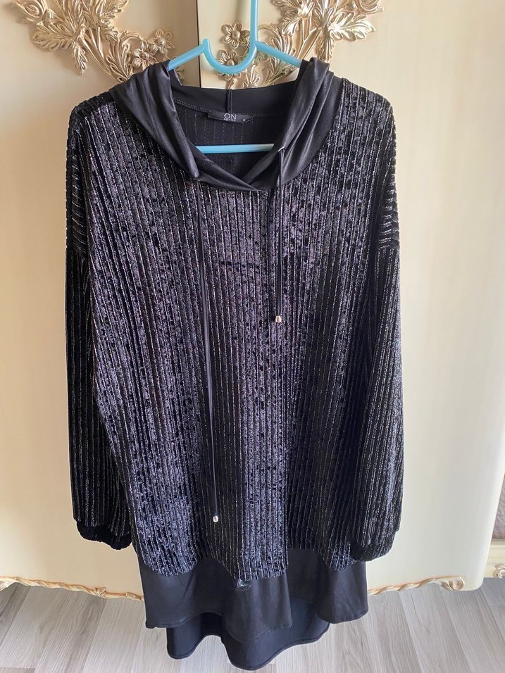 Siyah Oversize Kadın Triko Sweatshirt - Görsel 2