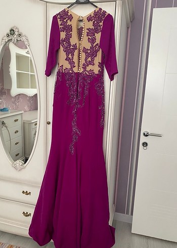 Mor Drapeli Uzun Abiye Elbise - Görsel 3