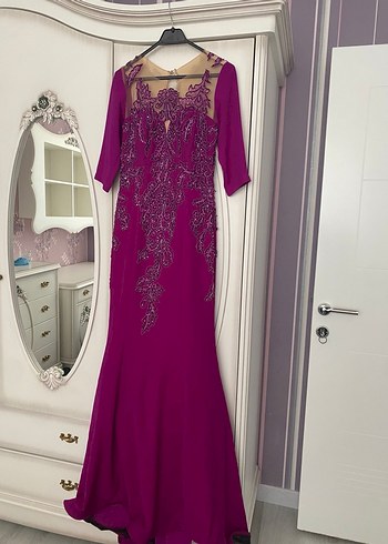 Mor Drapeli Uzun Abiye Elbise - Görsel 2