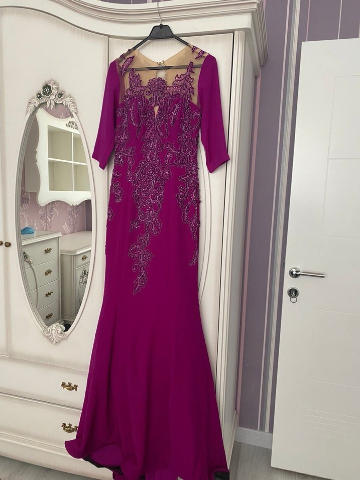 Mor Drapeli Uzun Abiye Elbise - Görsel 2