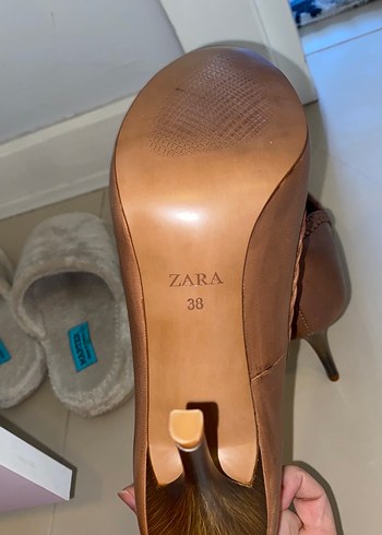 38 Beden kahverengi Renk Zara Bej Deri Kadın Dolgu Topuklu Stiletto