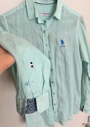 U.S Polo Assn. Uzun Kollu Turkuaz Keten Gömlek