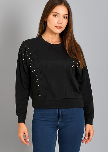 Kadın Siyah Pul Detaylı Sweatshirt