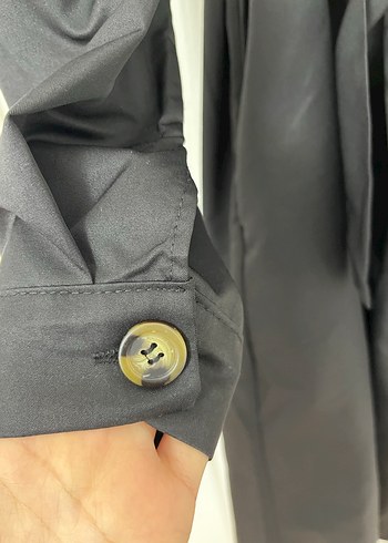 Kadın Siyah Uzun Kemerli Trençkot - Görsel 6