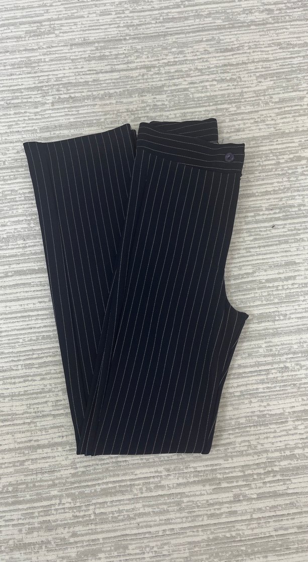 Düğmeli Çizgili Kadın Kumaş Pantolon - Görsel 2