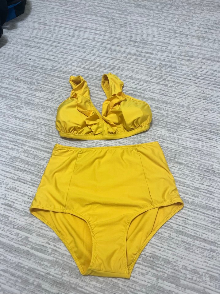 Fırfırlı Yüksek Bel Sarı Bikini - Görsel 2