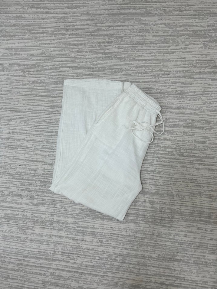 Beyaz Keten Pantolon - Görsel 3