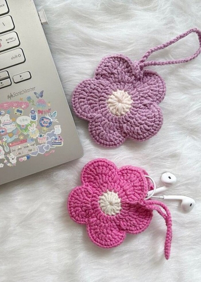 Örgü hem anahtarlik hem kulaklık çantası  - Görsel 3