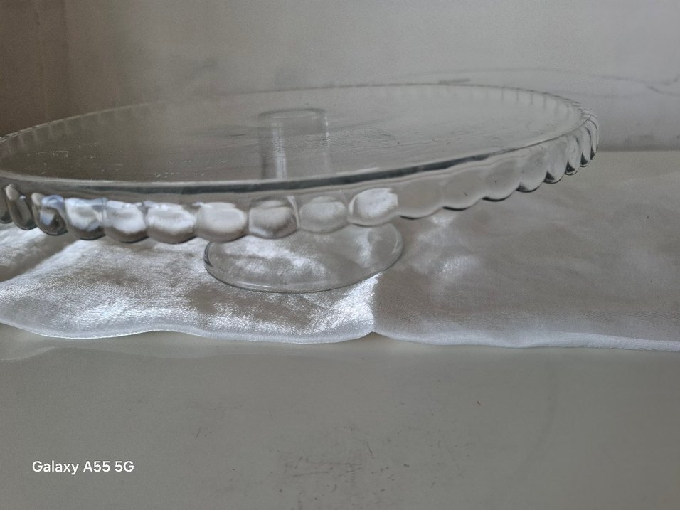 Parlak Vintage Beyaz Cam Kek Standı - Görsel 3