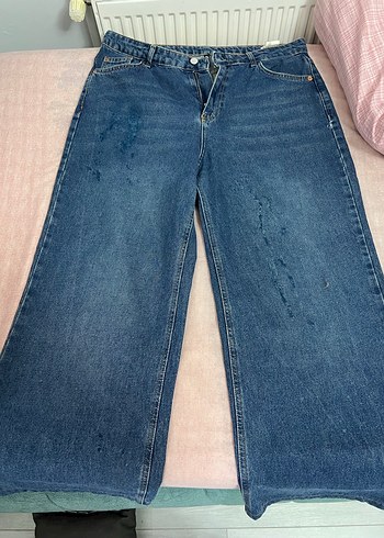 Kadın Gri Bol Kesim Midi Kot Pantolon - Görsel 2