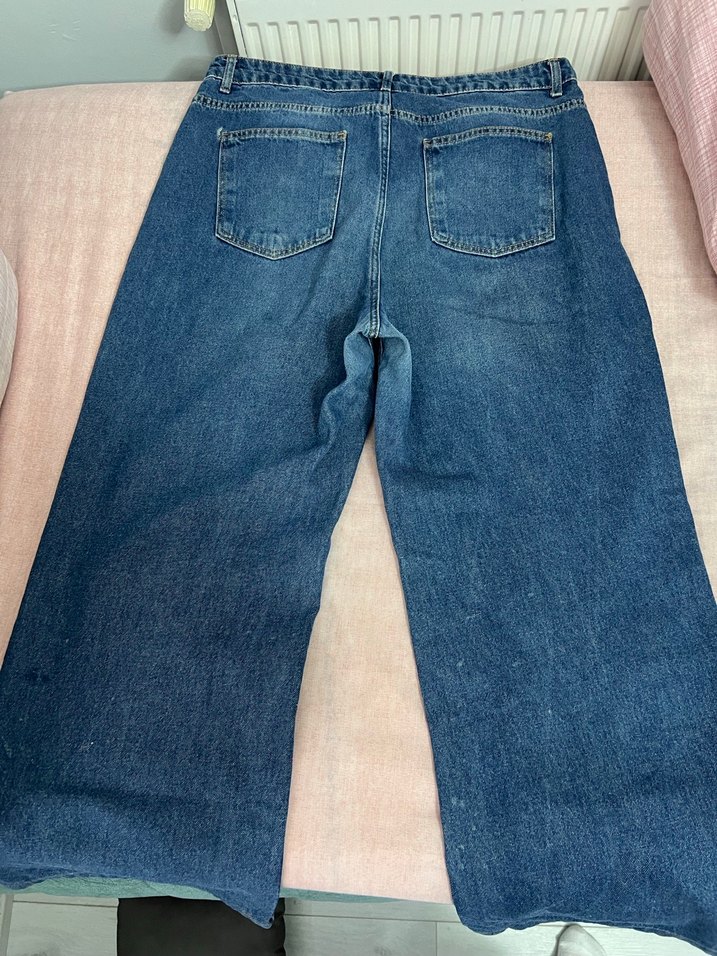 Kadın Gri Bol Kesim Midi Kot Pantolon - Görsel 4