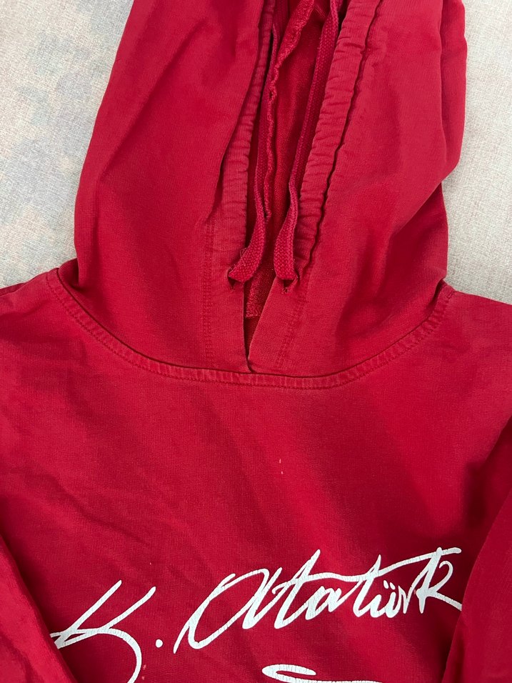 Kırmızı Kapüşonlu Kadın Sweatshirt - Görsel 4