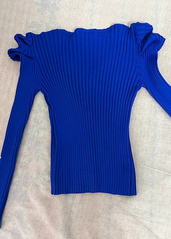 Mavi Düğmeli V Yaka Kadın Kazak - Görsel 3