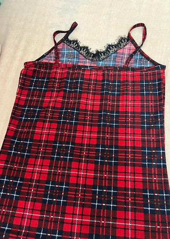 Dantel Detaylı Kırmızı Ekose Bayan Atlet takım - Görsel 4