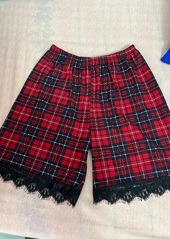 Dantel Detaylı Kırmızı Ekose Bayan Atlet takım - Görsel 3