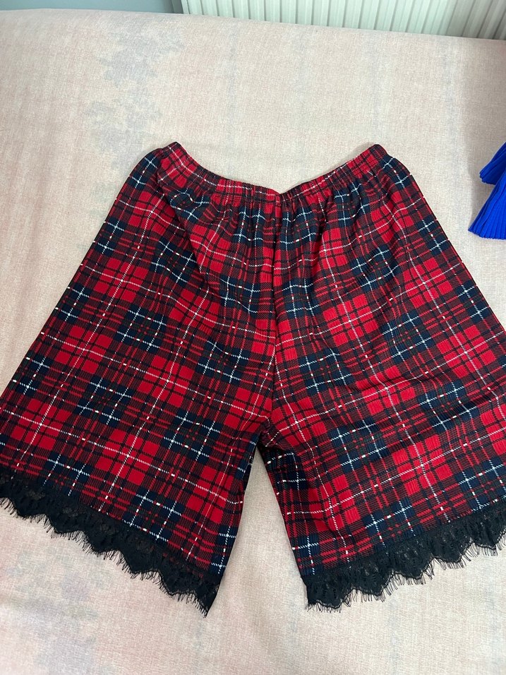 Dantel Detaylı Kırmızı Ekose Bayan Atlet takım - Görsel 2