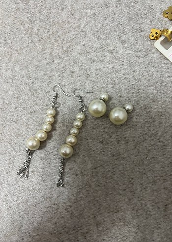 Uzun Boncuklu Beyaz Kadın Küpeler - Görsel 2