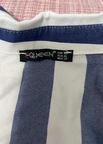 Düğmeli V Yaka Mavi Çizgili Kadın Gömlek - Görsel 6