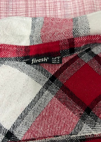 Düğmeli Kırmızı Gri Ekose Kadın Gömlek - Görsel 6