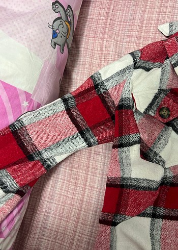 Düğmeli Kırmızı Gri Ekose Kadın Gömlek - Görsel 2