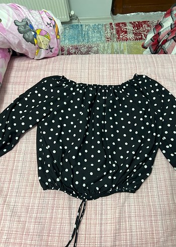 Düğmeli Siyah Beyaz Puantiyeli Bluz - Görsel 4