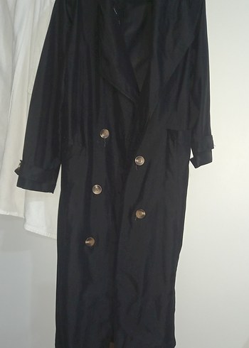 Kadın Siyah Uzun Düğmeli Trençkot - Görsel 2