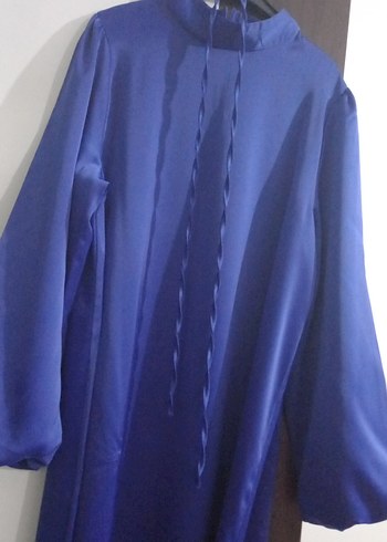 Mavi Uzun Kollu Drapeli Kadın Elbise - Görsel 2