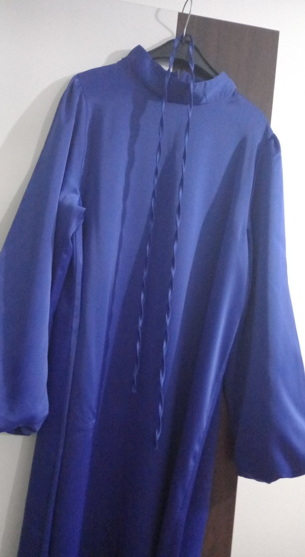 Mavi Uzun Kollu Drapeli Kadın Elbise - Görsel 2