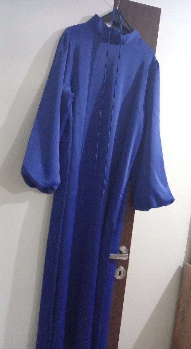 Mavi Uzun Kollu Drapeli Kadın Elbise - Görsel 3