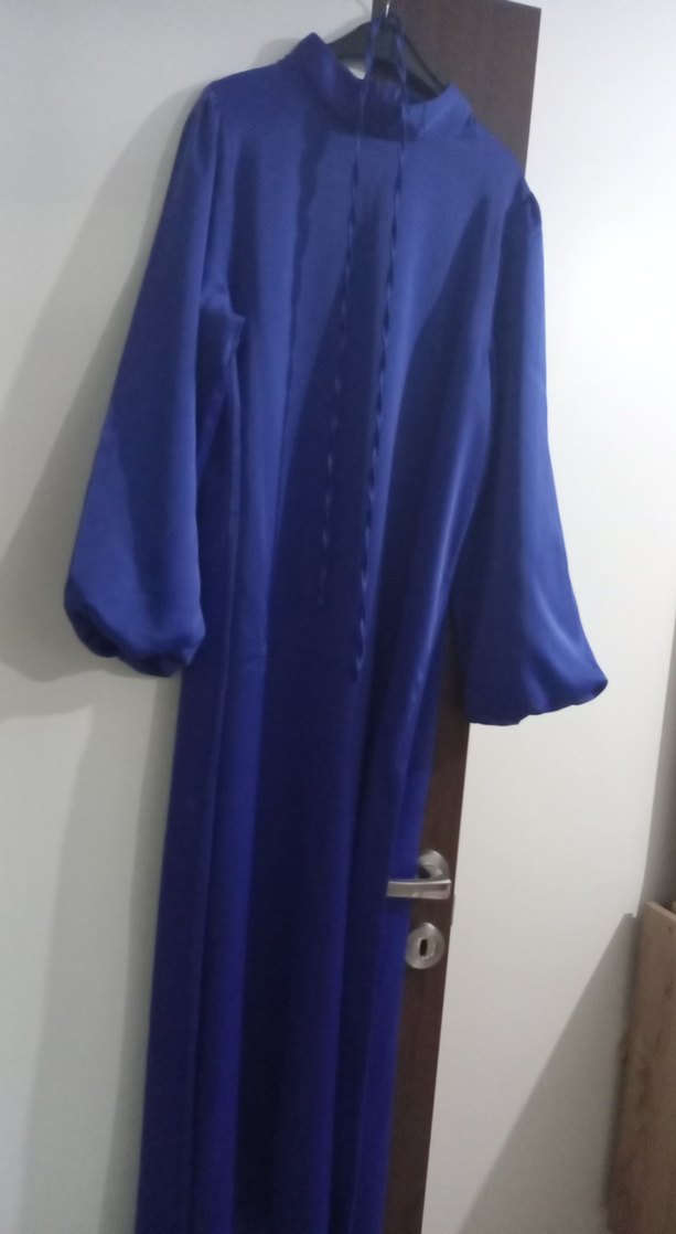 Mavi Uzun Kollu Drapeli Kadın Elbise - Görsel 4