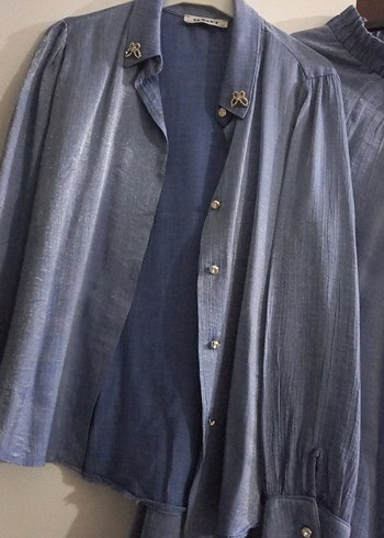 Uzun Mavi Keten Kadın elbise - Görsel 2