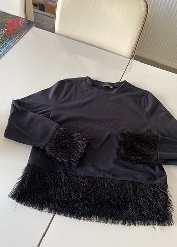 Kürk Detaylı Siyah Kadın Uzun Kollu Kazak - Görsel 3