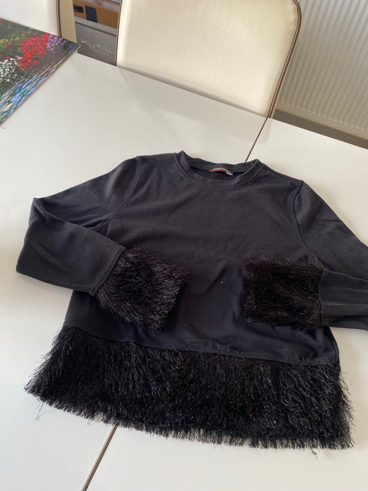 Kürk Detaylı Siyah Kadın Uzun Kollu Kazak - Görsel 3