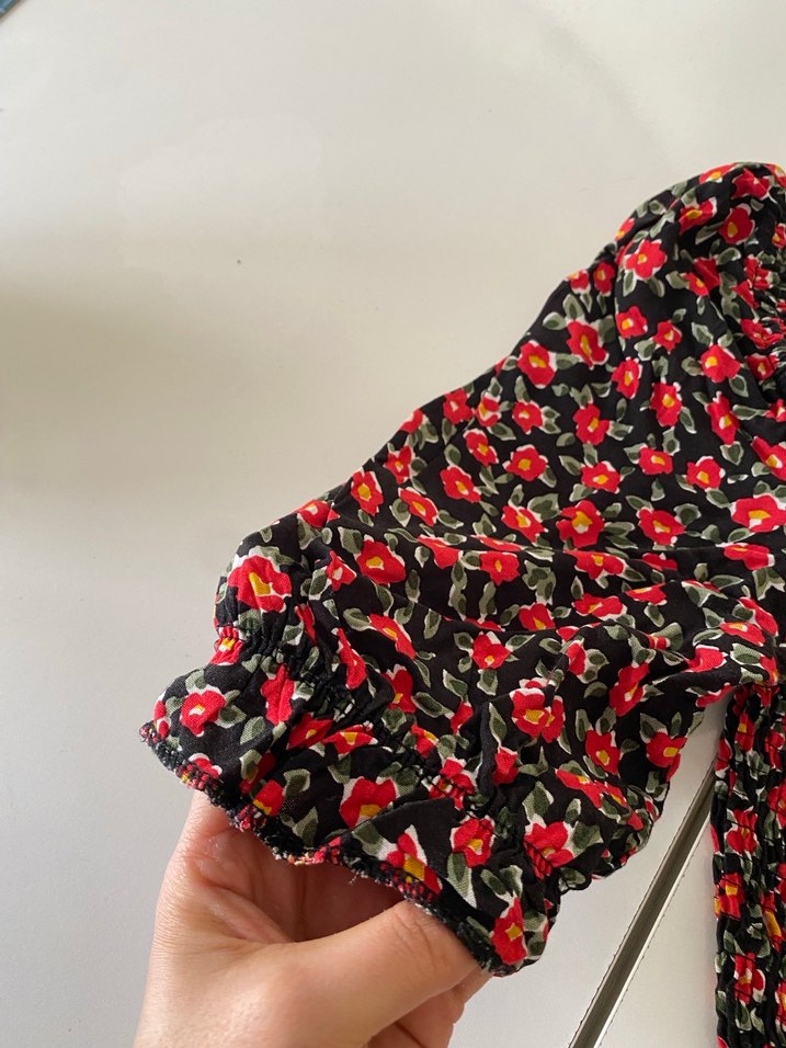 Kırmızı Çiçekli Bohem Bluzu - Görsel 3