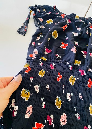 Çiçek Desenli Straplez Fırfırlı Bohem Bluz - Görsel 2