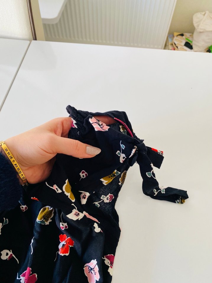 Çiçek Desenli Straplez Fırfırlı Bohem Bluz - Görsel 3