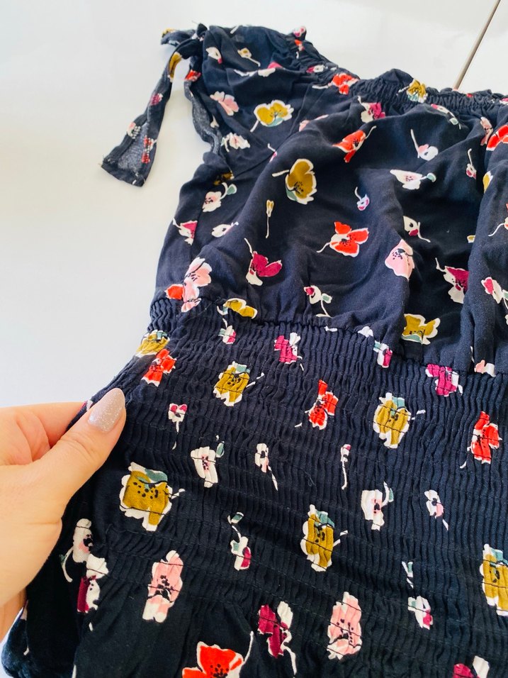 Çiçek Desenli Straplez Fırfırlı Bohem Bluz - Görsel 2