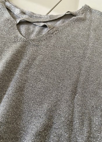 Gri Kadın Keten Basic Sweatshirt - Görsel 7