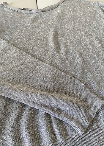 Gri Kadın Keten Basic Sweatshirt - Görsel 4