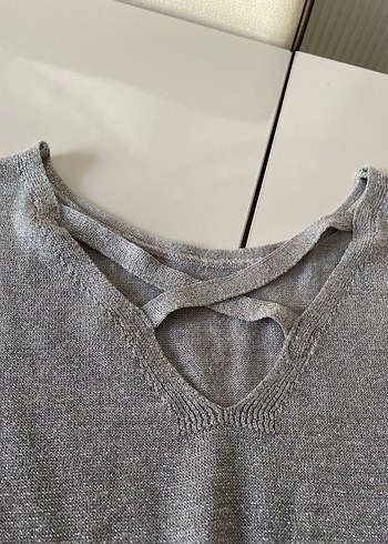 Gri Kadın Keten Basic Sweatshirt - Görsel 6