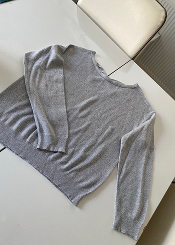 Gri Kadın Keten Basic Sweatshirt - Görsel 2