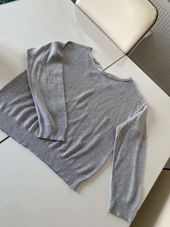 Gri Kadın Keten Basic Sweatshirt - Görsel 2