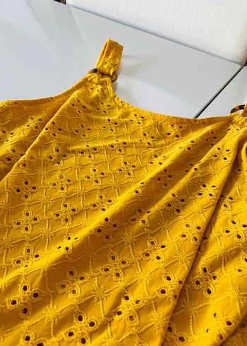 Sarı Nakışlı Dantelli elbise - Görsel 2