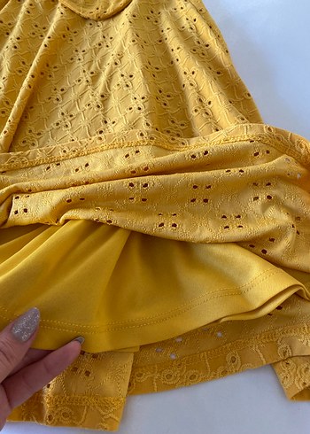 Sarı Nakışlı Dantelli elbise - Görsel 8