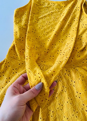 Sarı Nakışlı Dantelli elbise - Görsel 4
