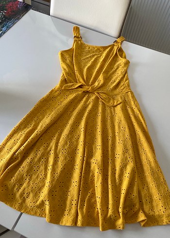 Sarı Nakışlı Dantelli elbise - Görsel 5